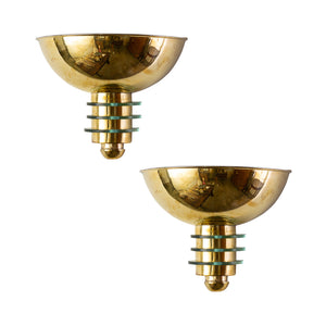 Pair of Fontana Arte Style Brass and Crystal Wall Sconces