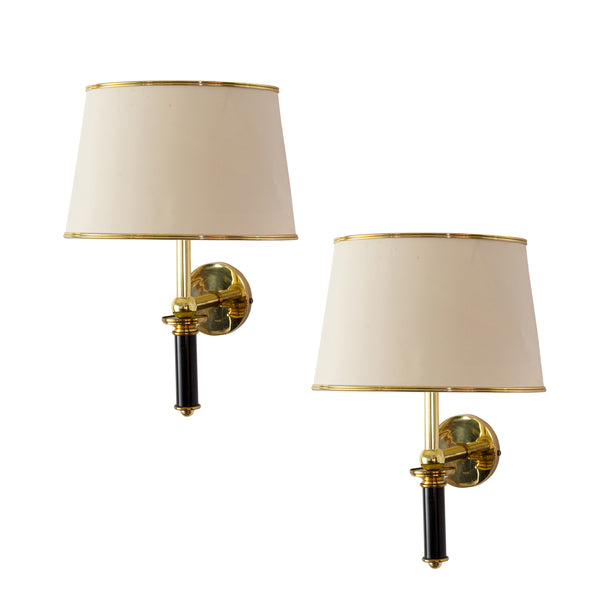 A Pair of Italian Black Lacquered Wall Sconces