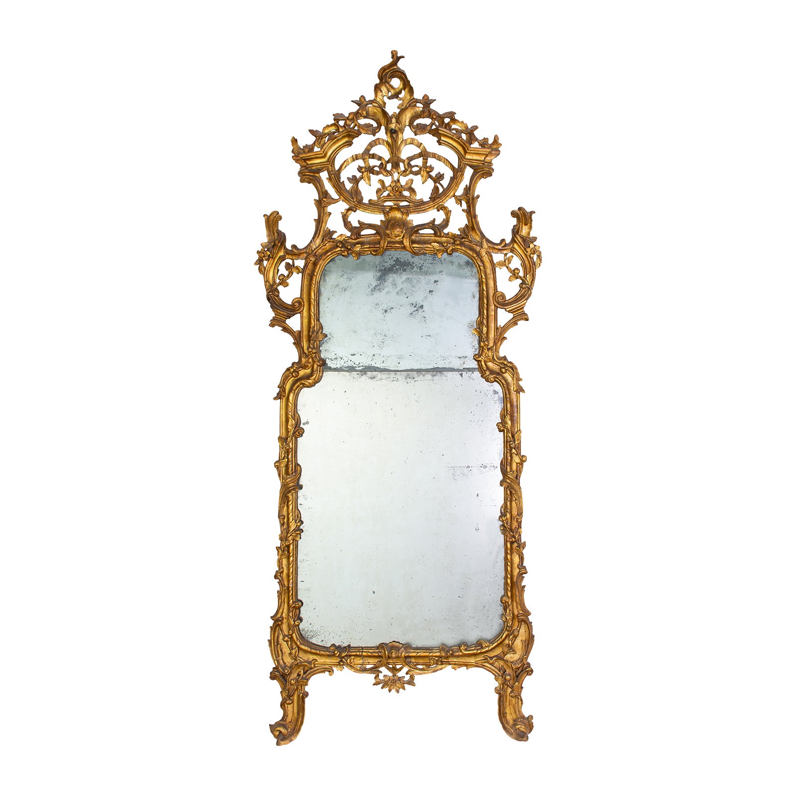 An Fine and Rare 18th-century Rococo Giltwood Floor Mirror,