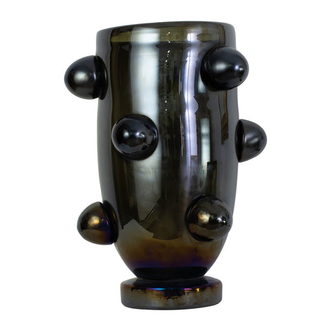 Black Murano Glass Vase with applied lobs