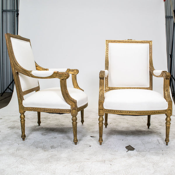 Pair of Louis XVI Style Giltwood Armchairs