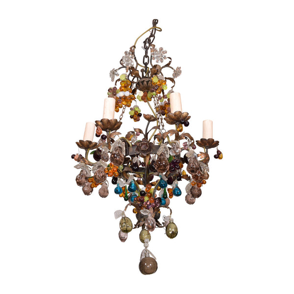 19th Century six light Bronze and Crystal Fruit Chandelier