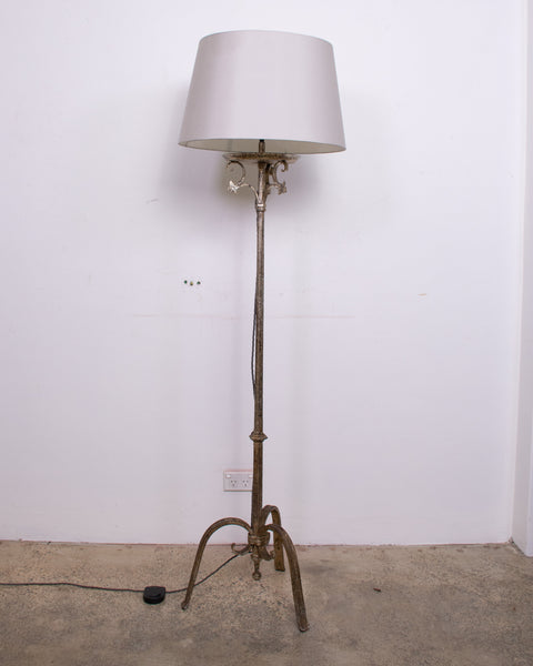 Wrought Iron and Silver Gilt Standard Lamp