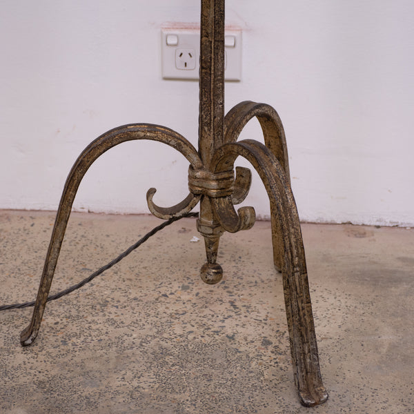 Wrought Iron and Silver Gilt Standard Lamp