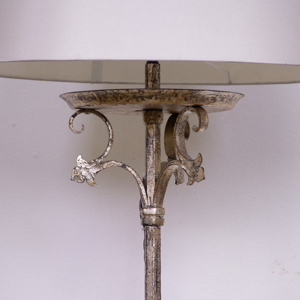 Wrought Iron and Silver Gilt Standard Lamp