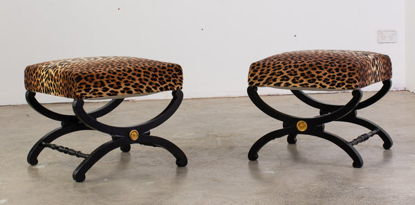 Pair of folding mahogany X-Chairs