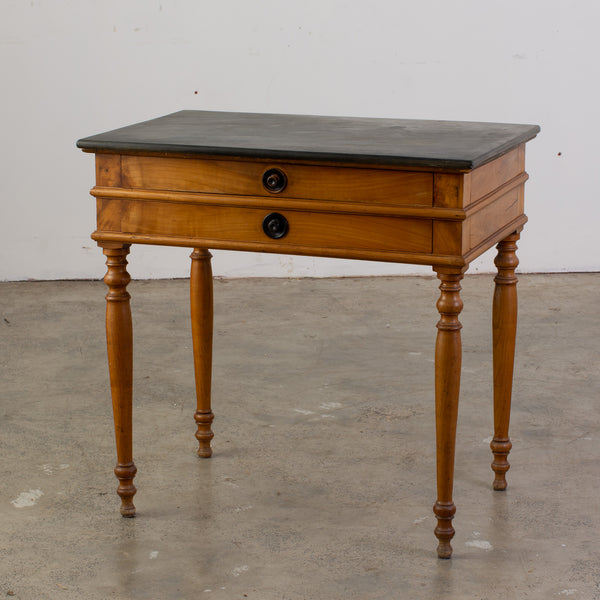 French Cherrywood Side Table with Slate Top