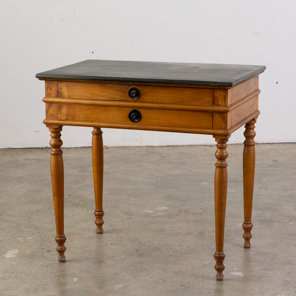 French Cherrywood Side Table with Slate Top