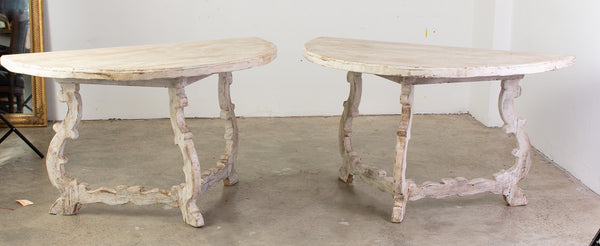 Italian White Painted Demi Lune Tables