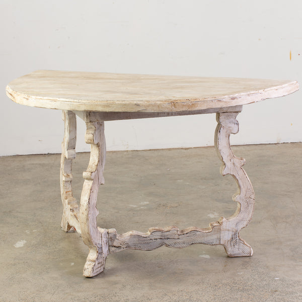 Italian White Painted Demi Lune Tables