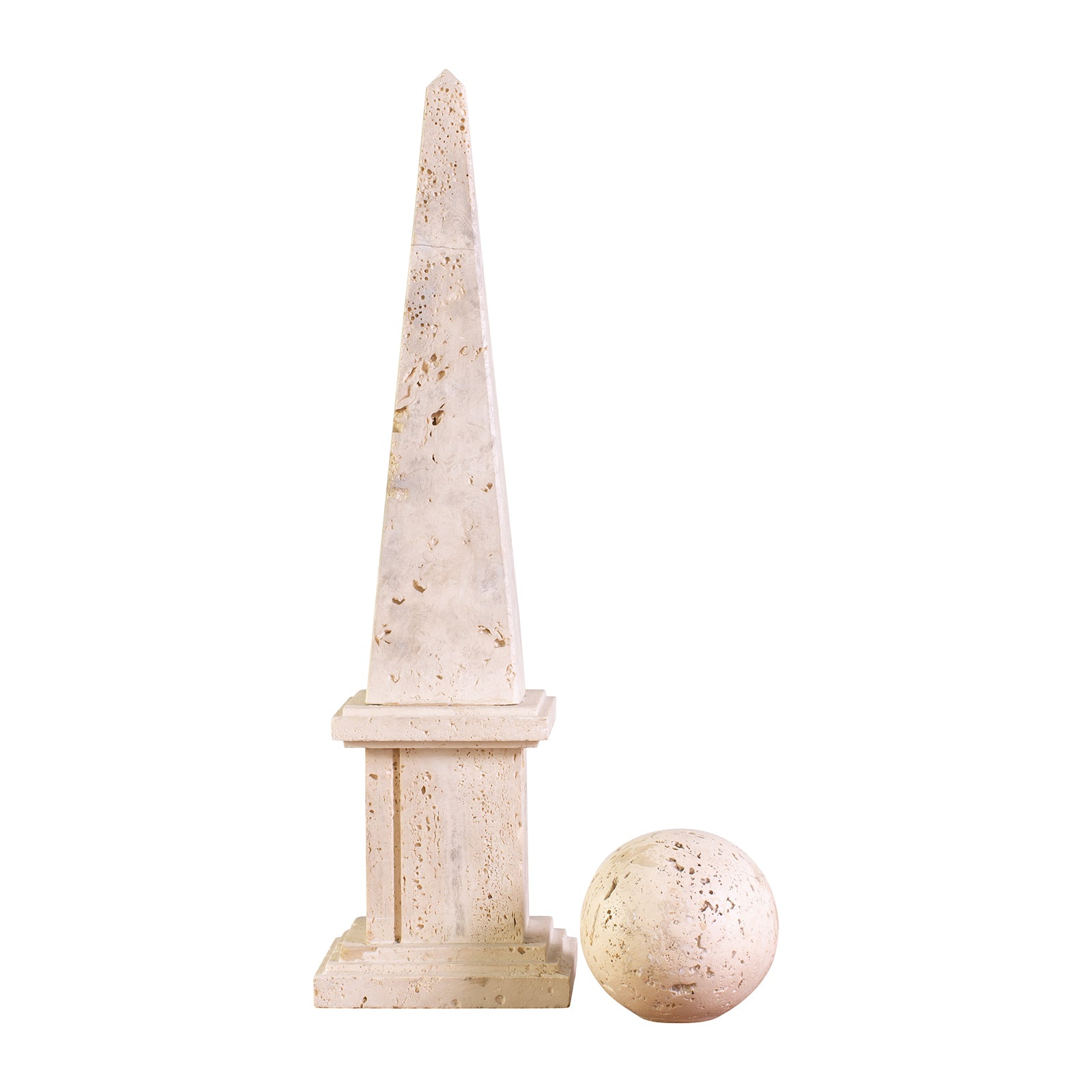 A Travertine Obelisk and Ball