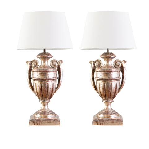 Pair of Italian Silver Gilt Twin Handled Urn Lamp