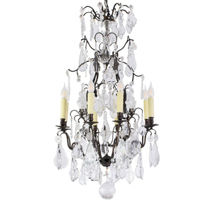 French Early 20th Century Brass and Crystal Chandelier