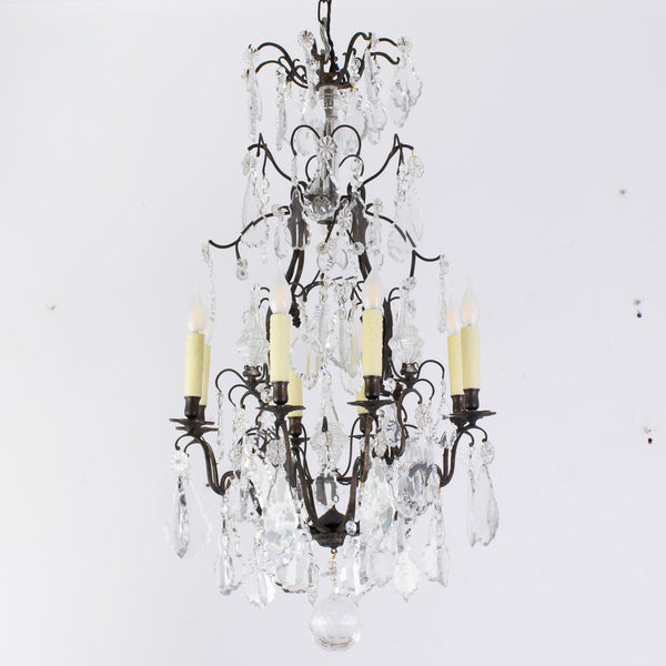French Early 20th Century Brass and Crystal Chandelier