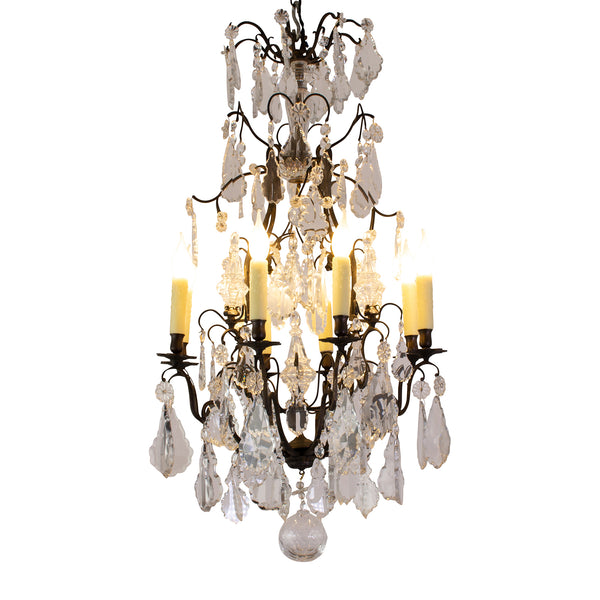 French Early 20th Century Brass and Crystal Chandelier