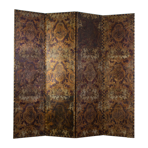 A  Four Panel 19th Century Spanish Embossed Leather Screen