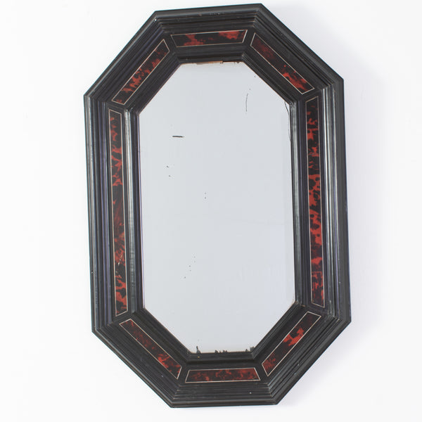 Early 20th Century Ebonised Octagonal Mirror with Faux Tortoiseshell