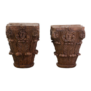 A Near Pair of Antique Wooden Capitals