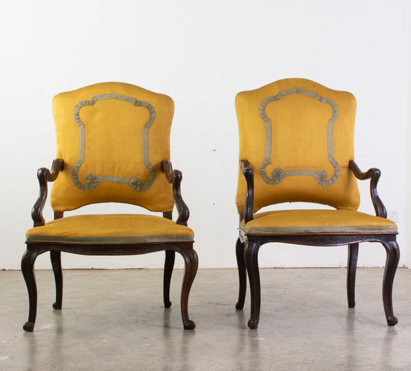 Pair 18th Century Italian Walnut Armchairs