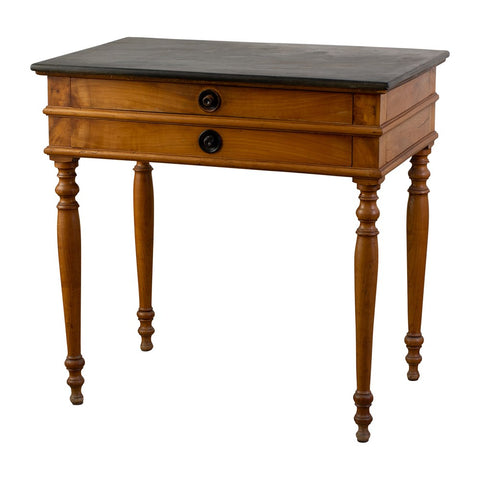 French Cherrywood Side Table with Slate Top