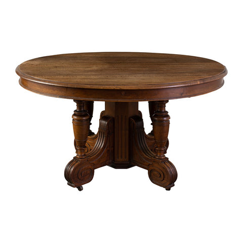 French Extension Walnut Round Table