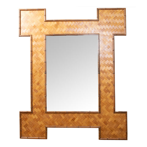 A Large Faux Bamboo and Rattan Mirror