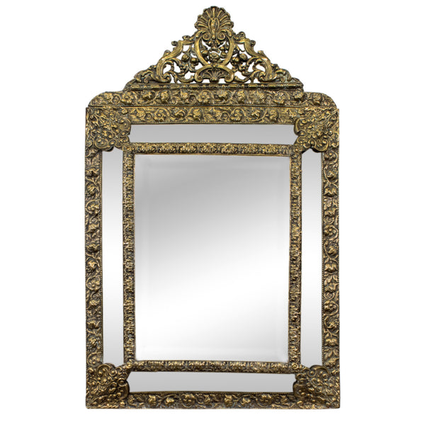 19th Century French Brass Repousse Cushion Mirror