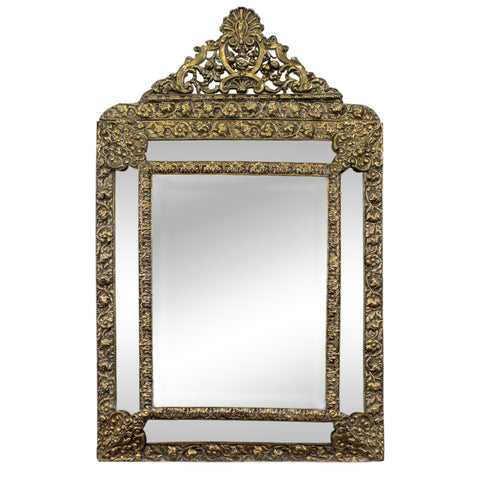 19th Century French Brass Repousse Cushion Mirror