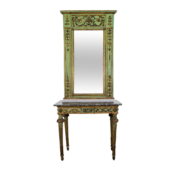 Italian Louis XIV Period Mirror And Marble Console