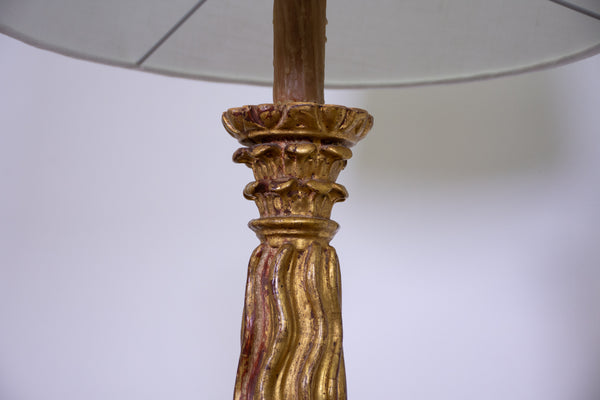 Pair of Green and Parcel Gilt Column Lamps