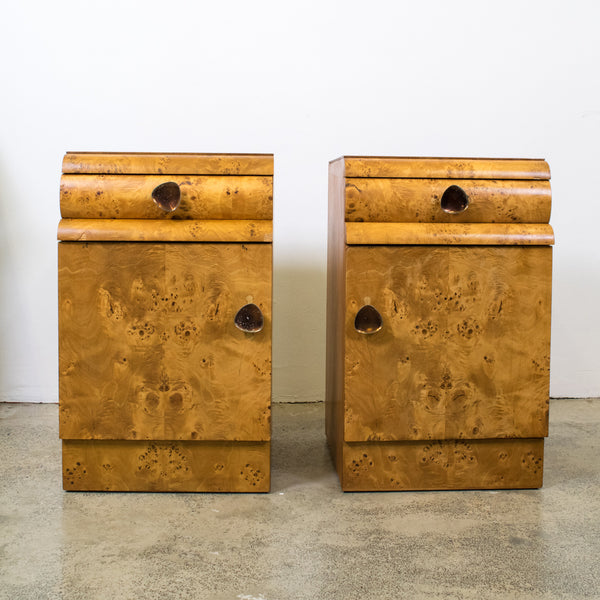 Pair of Art Deco Bedside Cabinets in Birdseye Maple