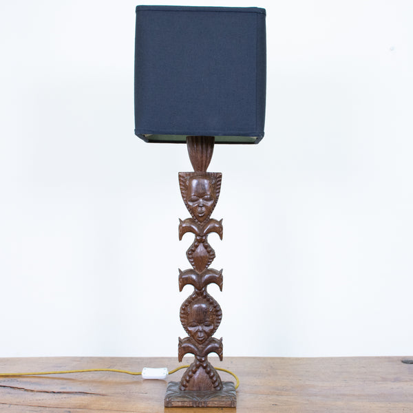 Mid-Century African Hand Carved Lamp