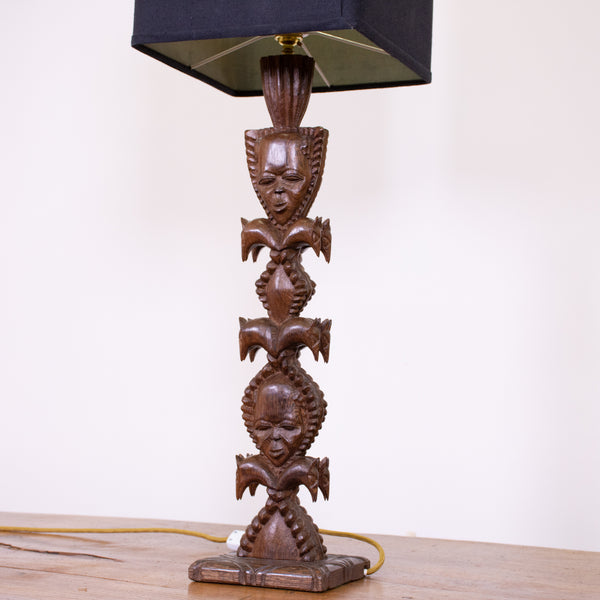 Mid-Century African Hand Carved Lamp