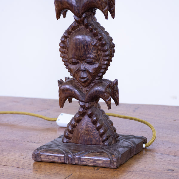 Mid-Century African Hand Carved Lamp