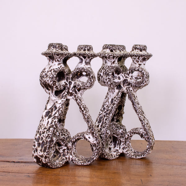 Pair of Pottery Candlesticks by Marius Giuge for Vallauris Ceramic.