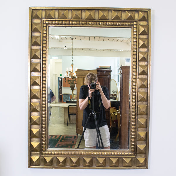 A Large Unusual Mid-Century Brass Studded Mirror