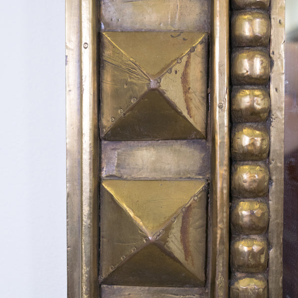 A Large Unusual Mid-Century Brass Studded Mirror