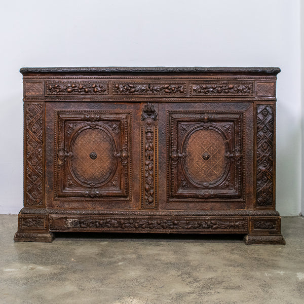 Rare Louis XIV Style Sideboard fully upholstered in embossed leather