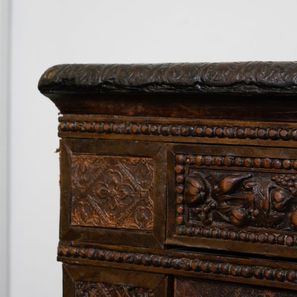 Rare Louis XIV Style Sideboard fully upholstered in embossed leather