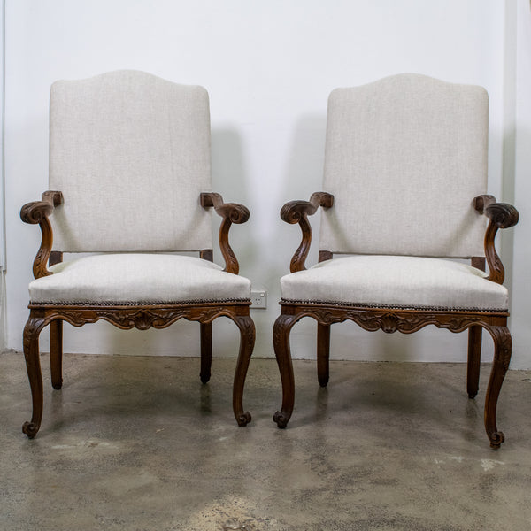 Pair 19th Century Regence Style Armchairs with Serpentine Arms
