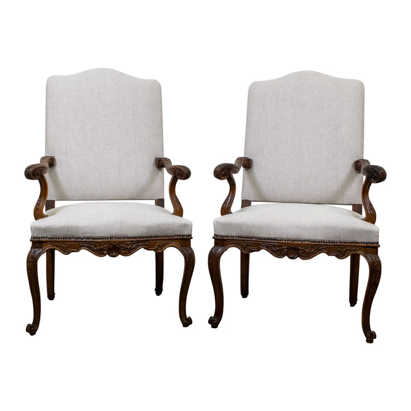 Pair 19th Century Regence Style Armchairs with Serpentine Arms