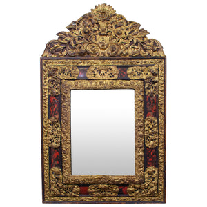 Louis XIII Style with Tortoiseshell and Brass Repousse Cushion Mirror