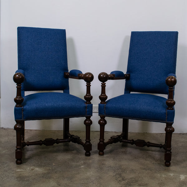 Pair of 19th Century Oak Armchairs with Ball Detail