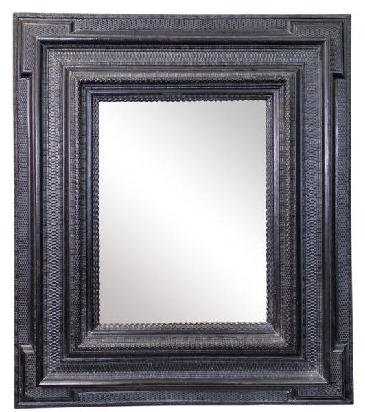 A Large 17th Century Style Dutch Ebonised Square Mirror