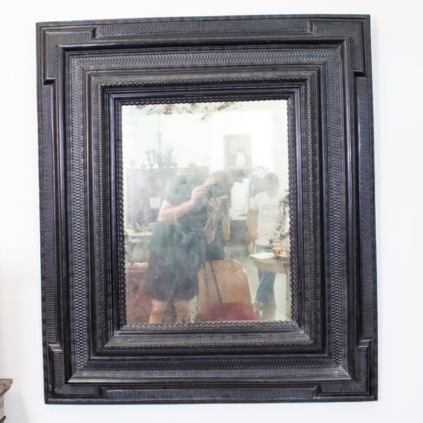 A Large 17th Century Style Dutch Ebonised Square Mirror