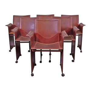A Set of Sid Red Leather Korium Chairs Design by Tito Agnoli