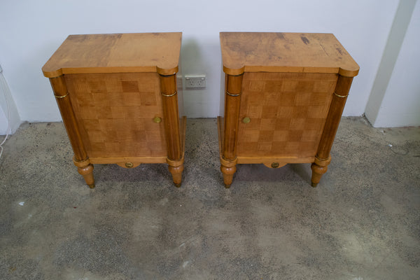Pair of Art Deco Cherrywood Bedside Cabinets in the Manner of Jules Leleu