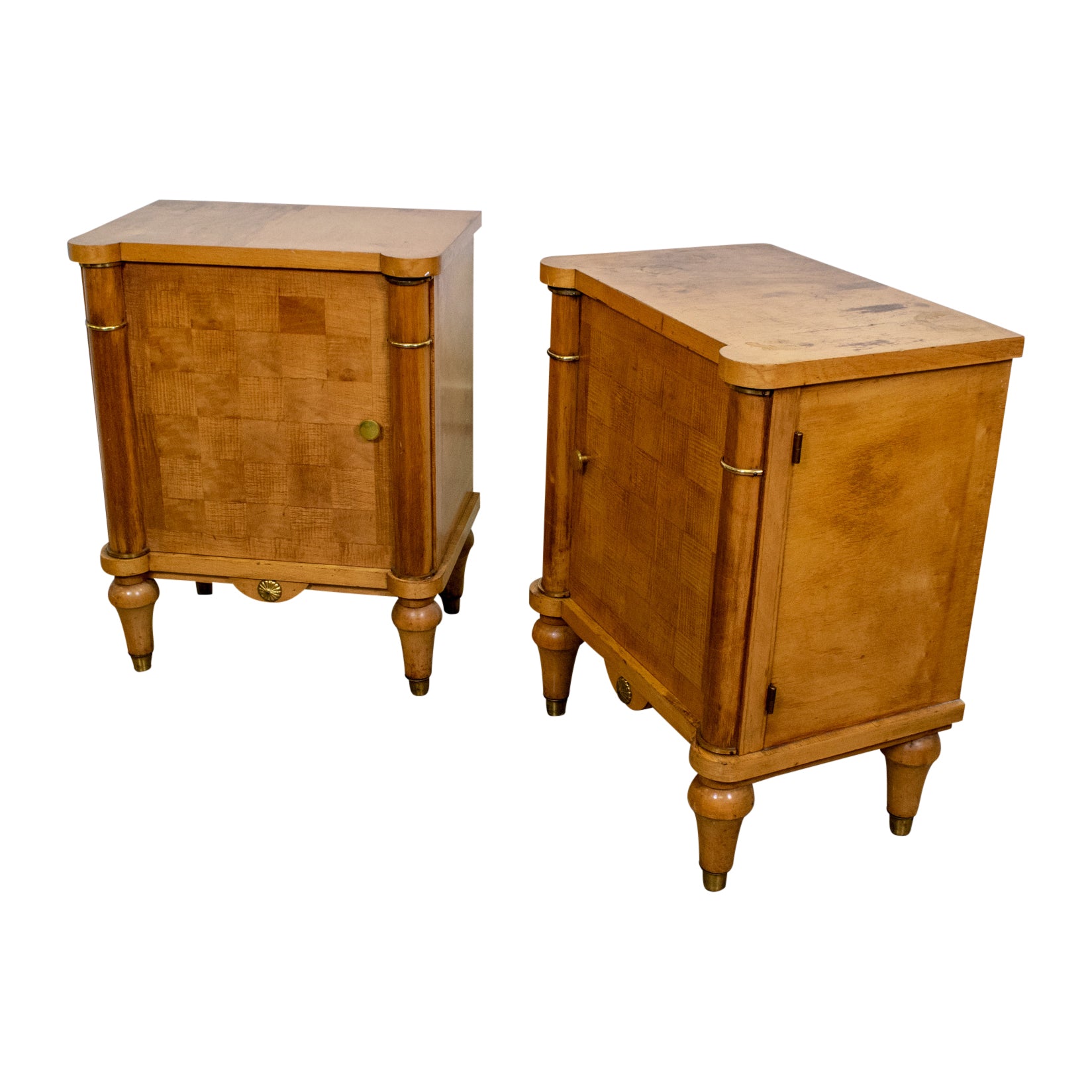 Pair of Art Deco Cherrywood Bedside Cabinets in the Manner of Jules Leleu