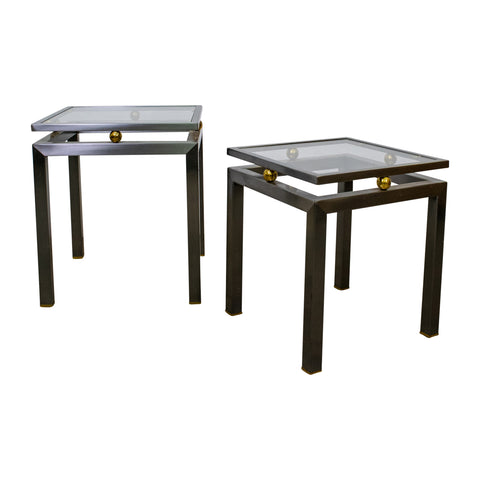 Pair of Mid-Century Modern Stainless Steel and Glass Side Tables