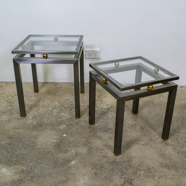 Pair of Mid-Century Modern Stainless Steel and Glass Side Tables